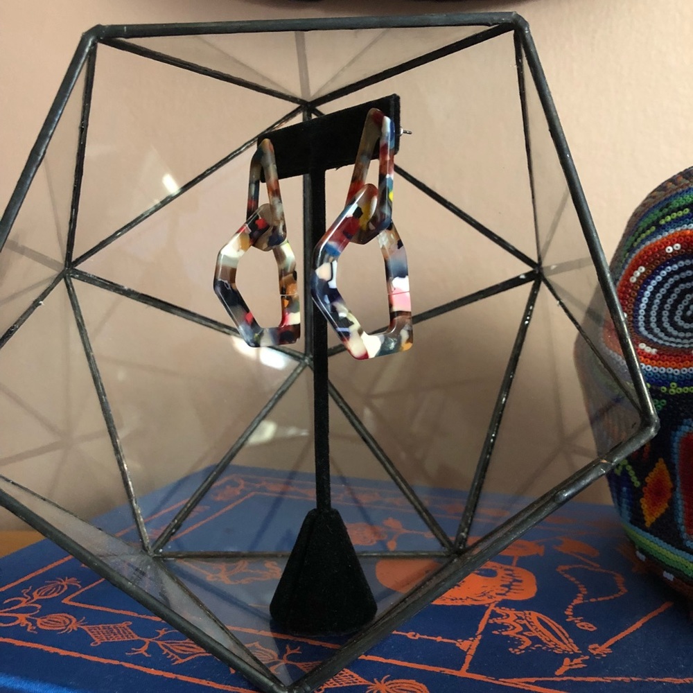 Multicolored Hoop Geometric Dangle Drop Earrings - Picture 4 of 6